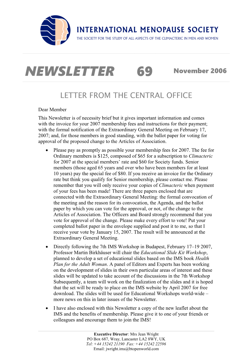 Letter from the Central Office