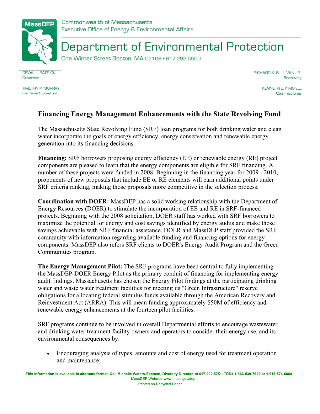 Financing Energy Management Enhancements with the State Revolving Fund