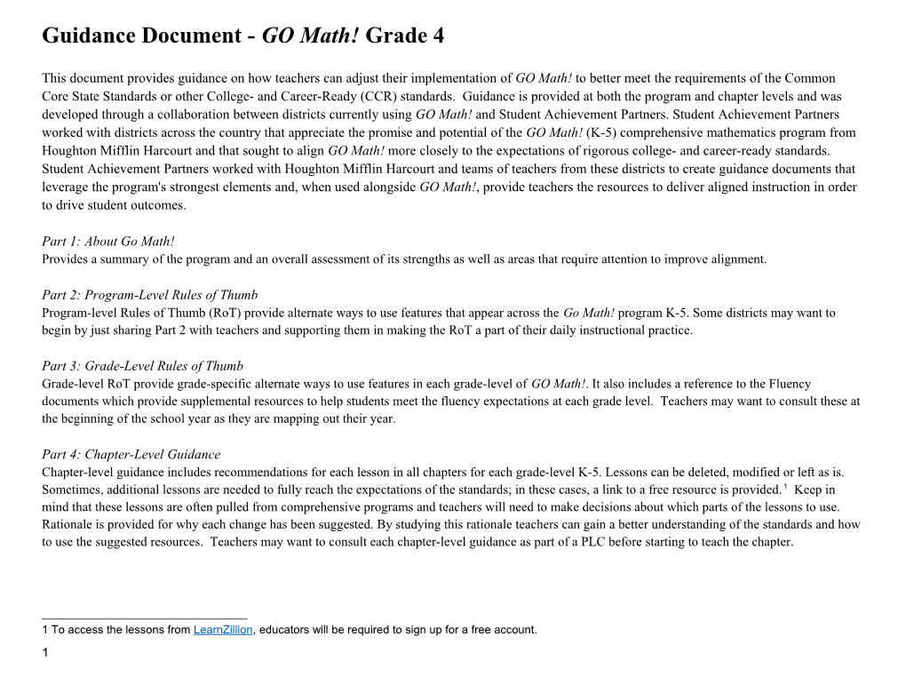 Guidance Document - GO Math!Grade 4