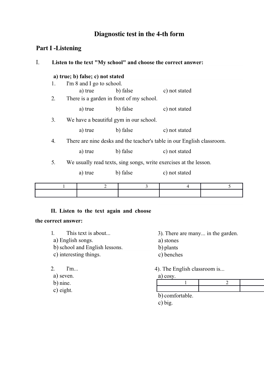 Diagnostic Test in the 4-Th Form