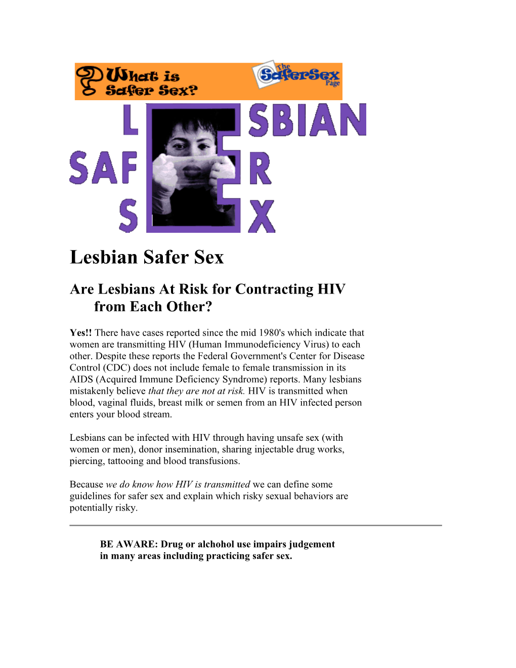 Are Lesbians at Risk for Contracting HIV from Each Other?