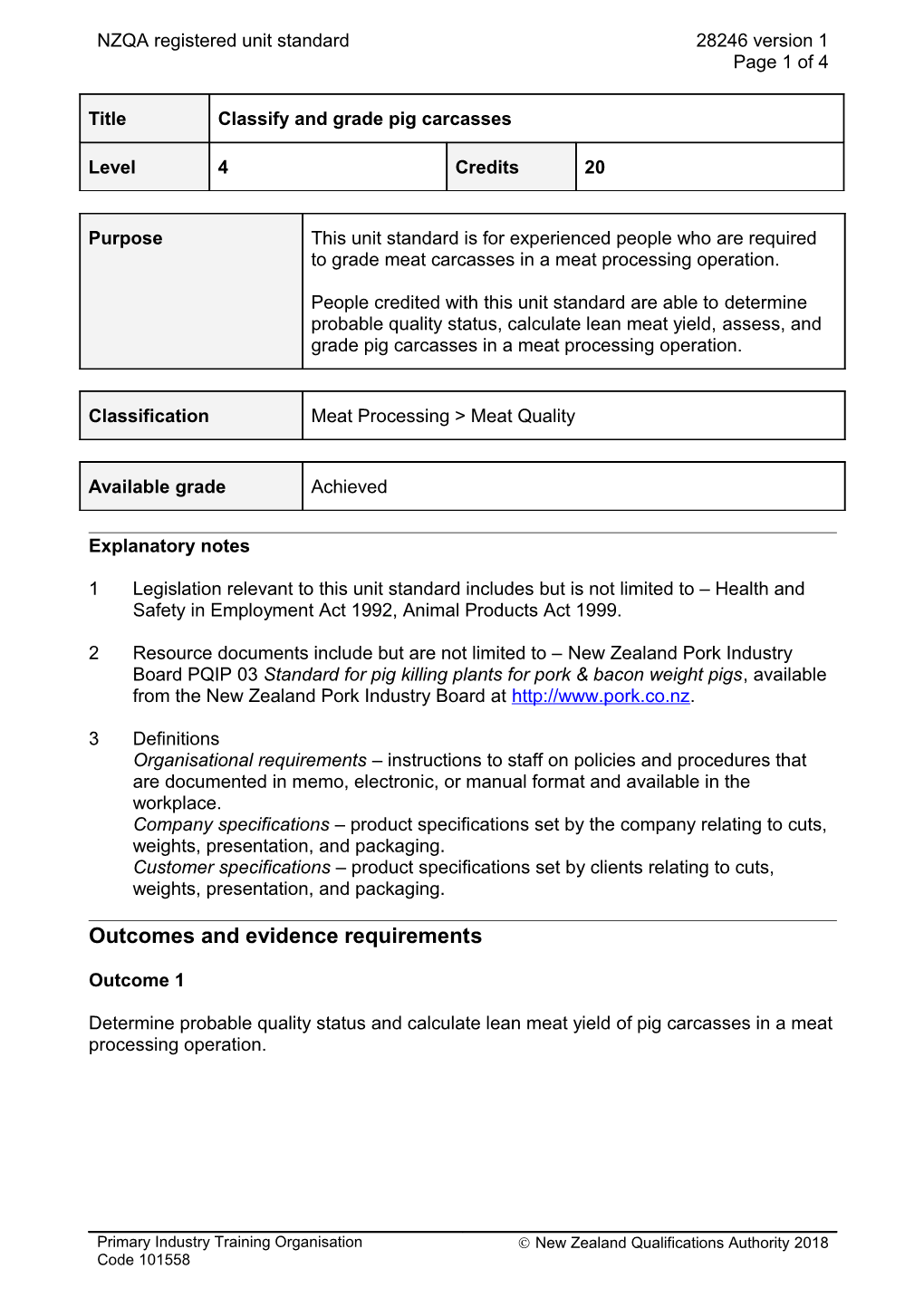 28246 Classify and Grade Pig Carcasses