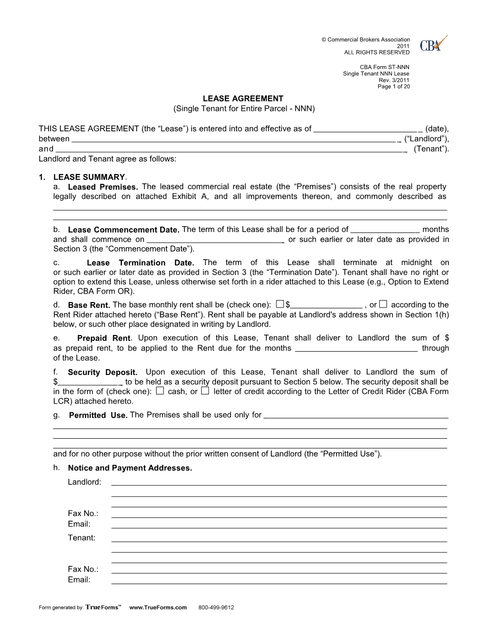 THIS LEASEAGREEMENT(The Lease ) Isentered Intoandeffective Asof (Date), Between ( Landlord