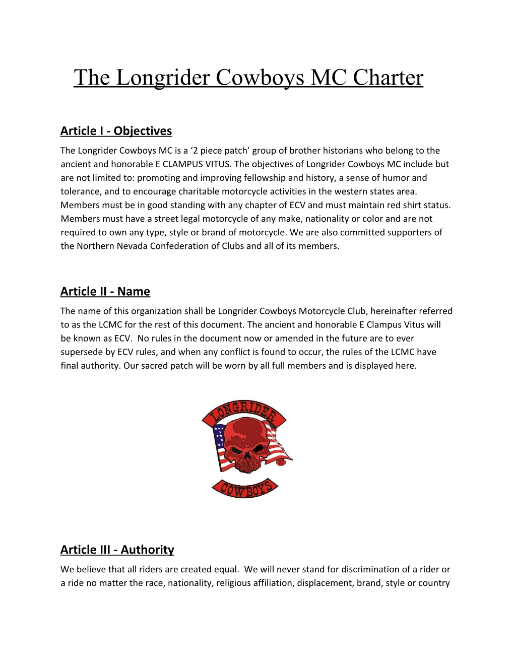 The Longrider Cowboys MC Charter