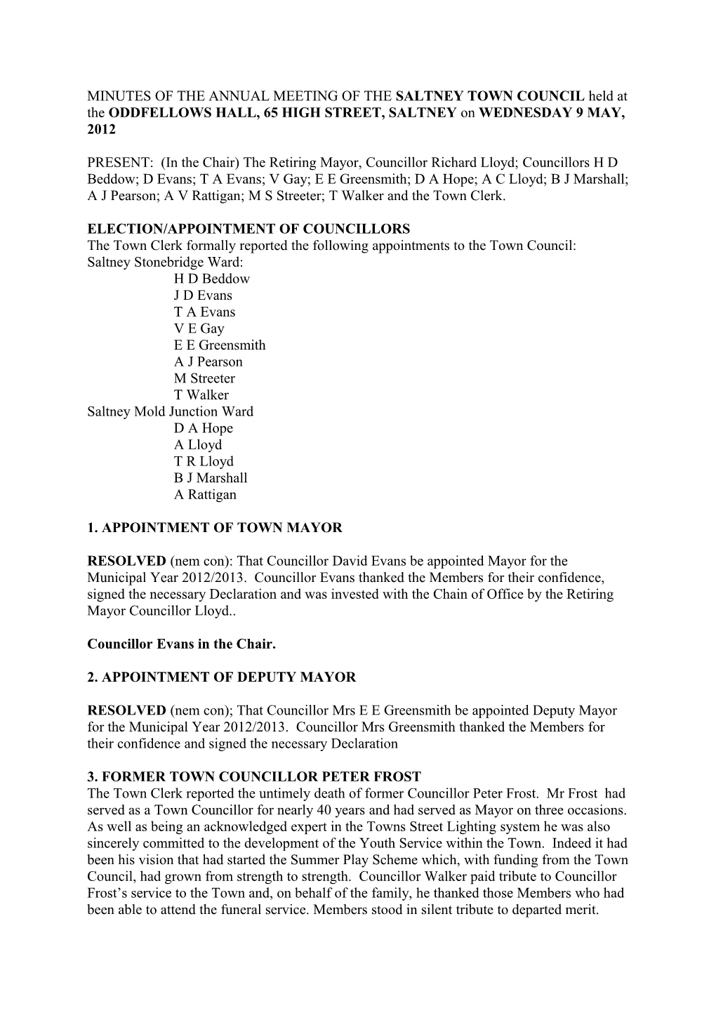 Election/Appointment of Councillors