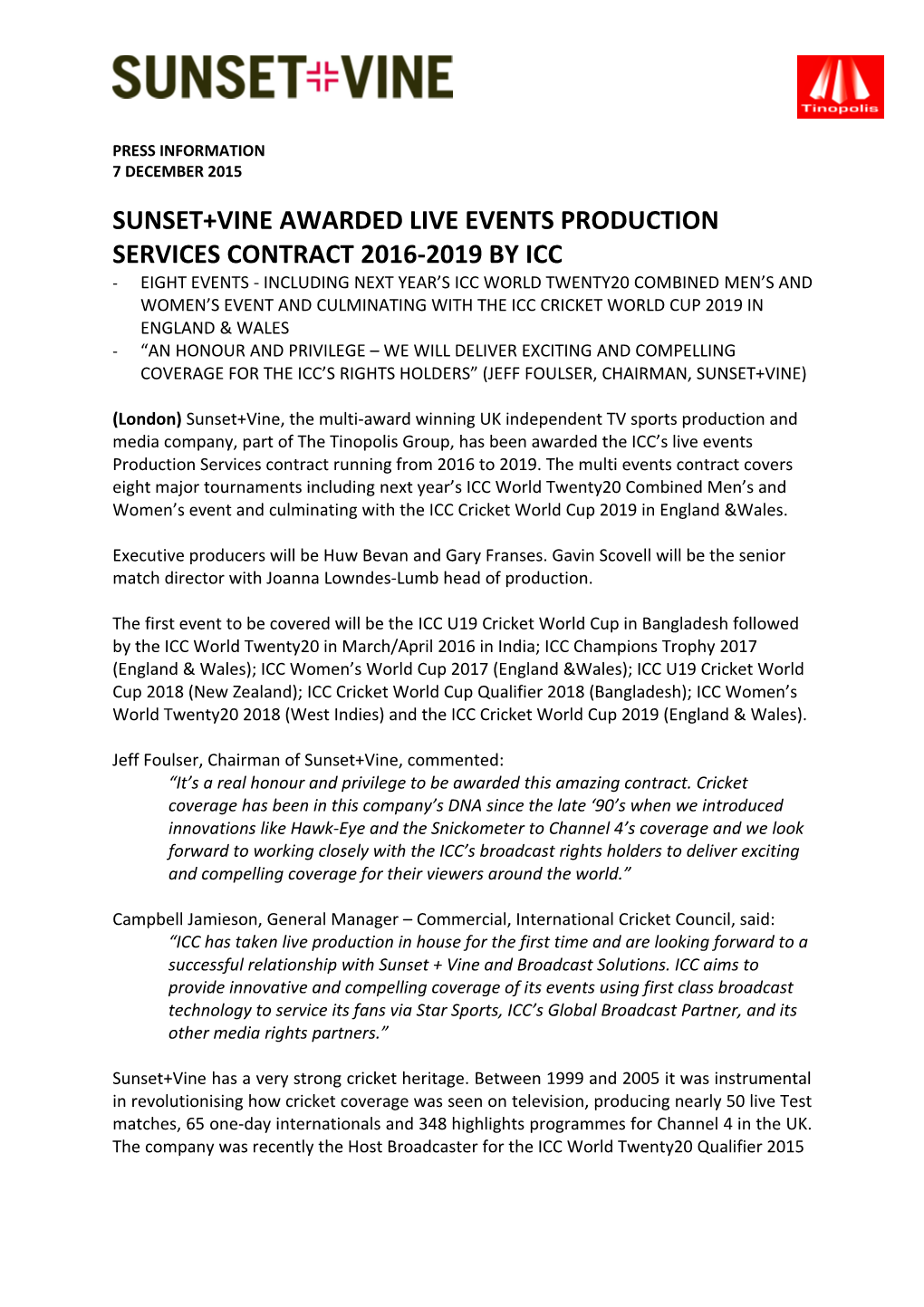 Sunset+Vine Awarded Live Events Production Services Contract 2016-2019 by Icc