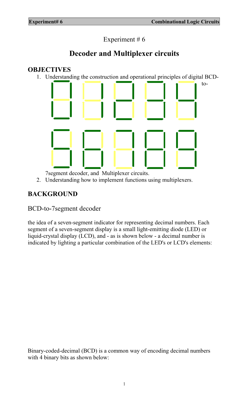 Experiment# 6 Combinational Logic Circuits