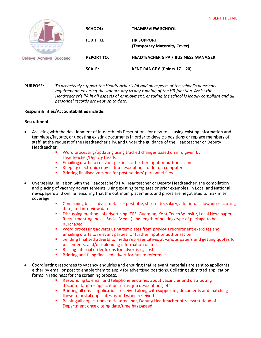 Report To:Headteacher S Pa / Business Manager