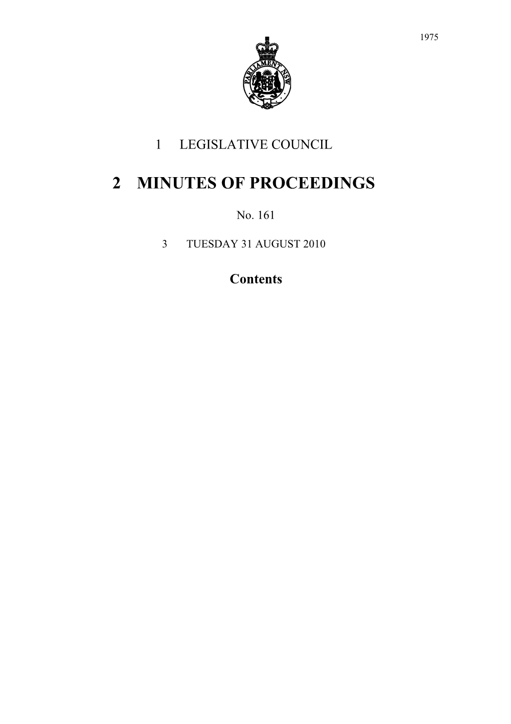Legislative Council Minutes No. 161 Tuesday 31 August 2010