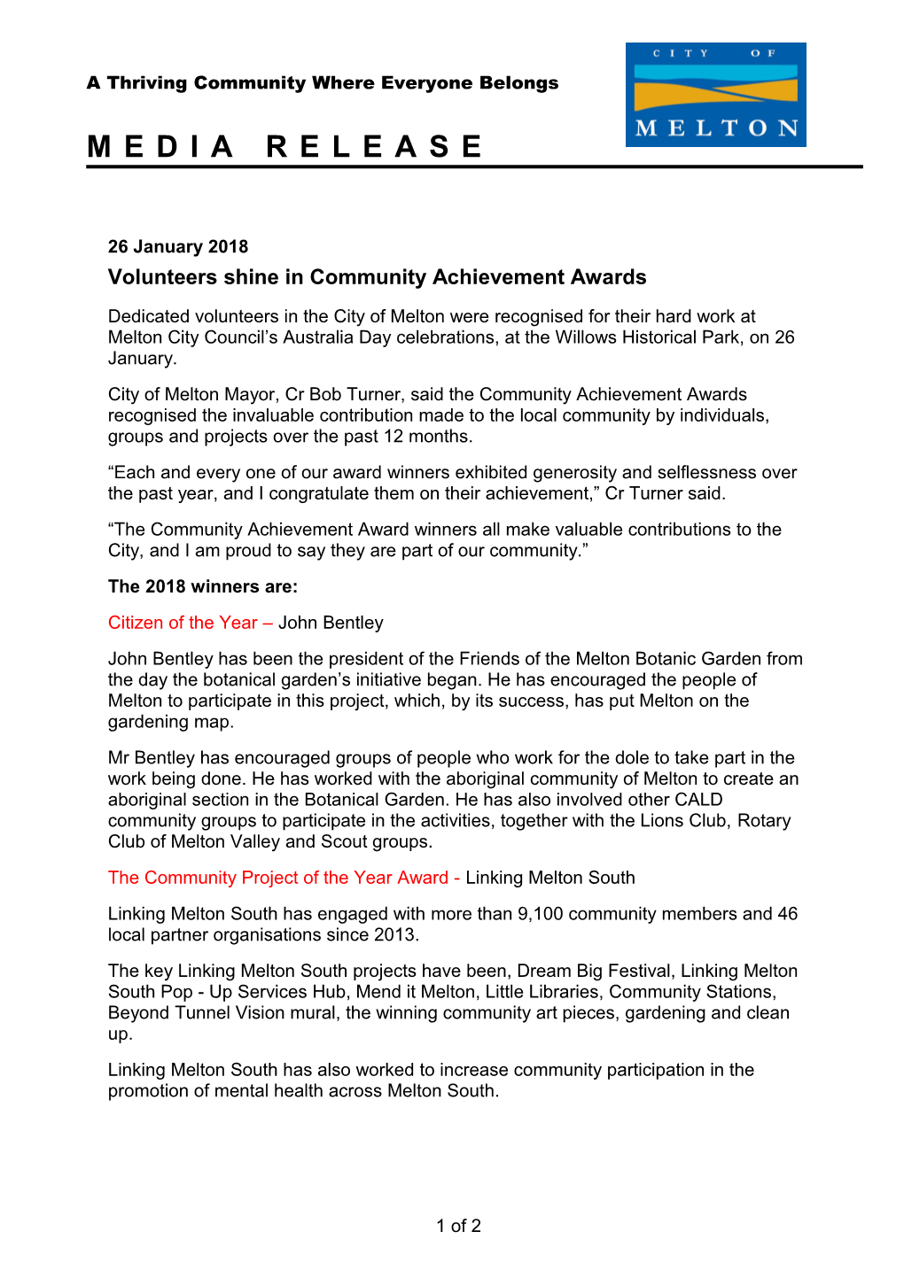 Volunteers Shine in Community Achievement Awards