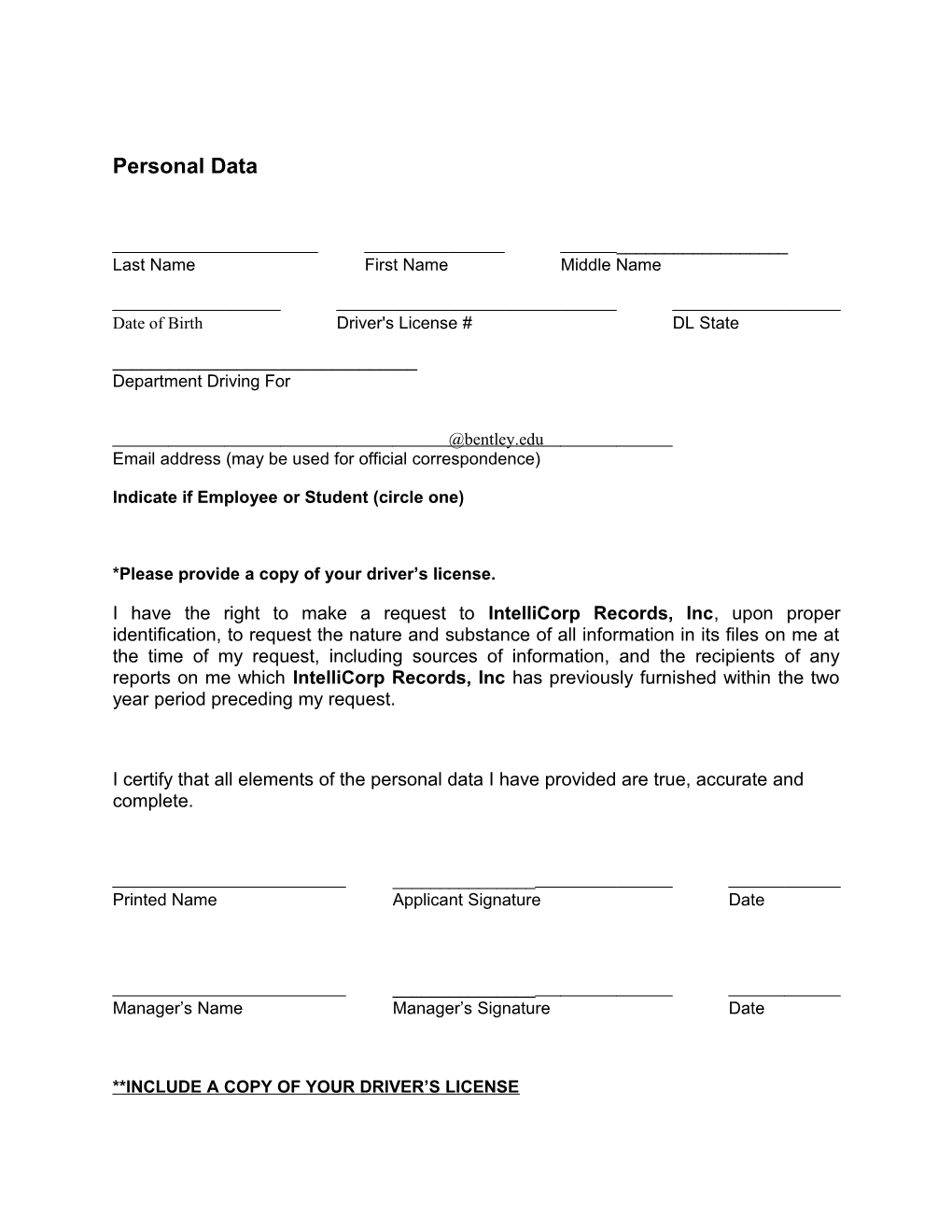 Disclosure Form to Obtain Consumer Reports for Employment Purposes