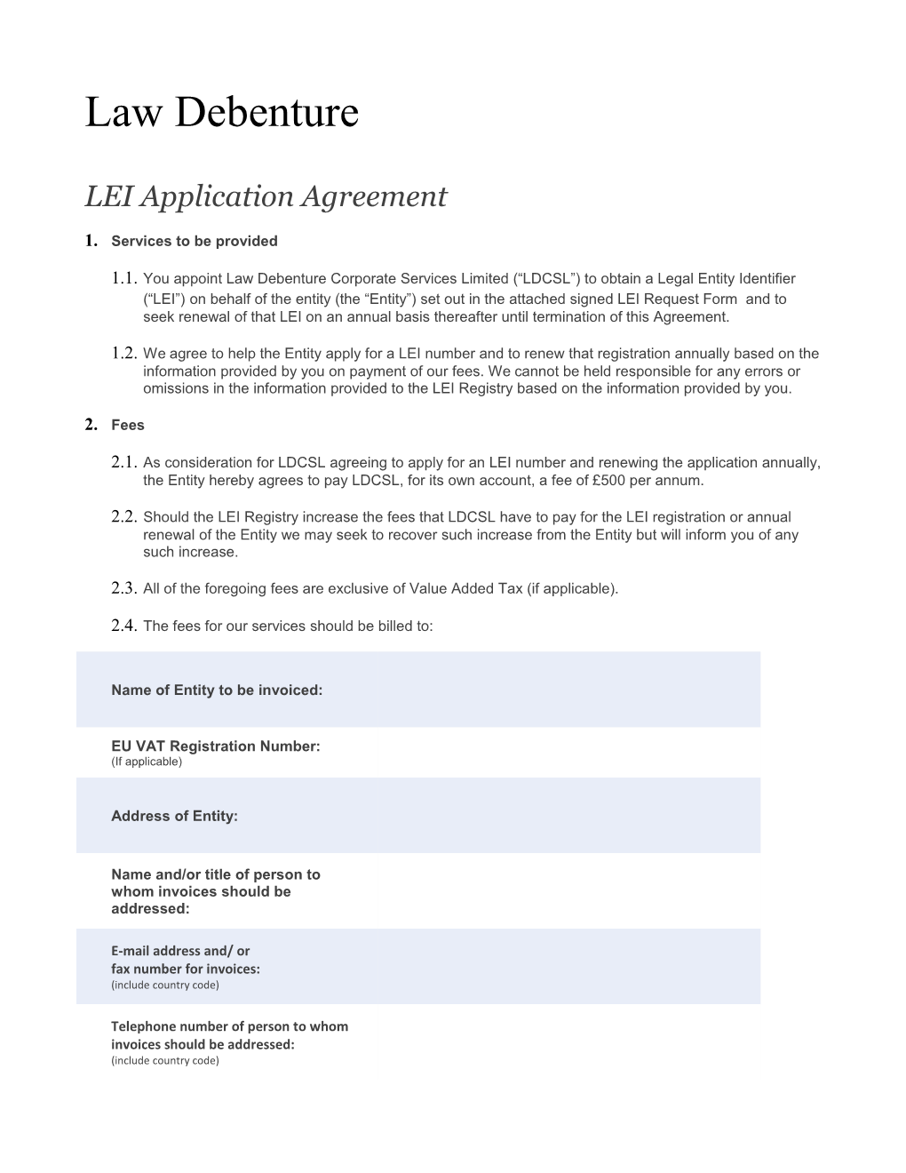 LEI Application Agreement
