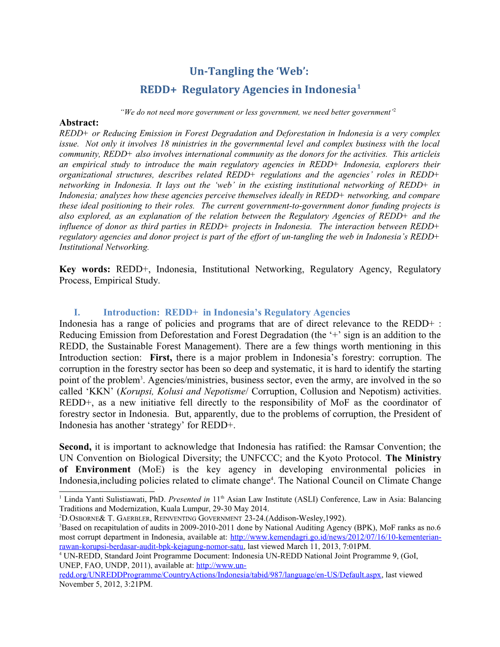 REDD+ Regulatory Agencies in Indonesia 1
