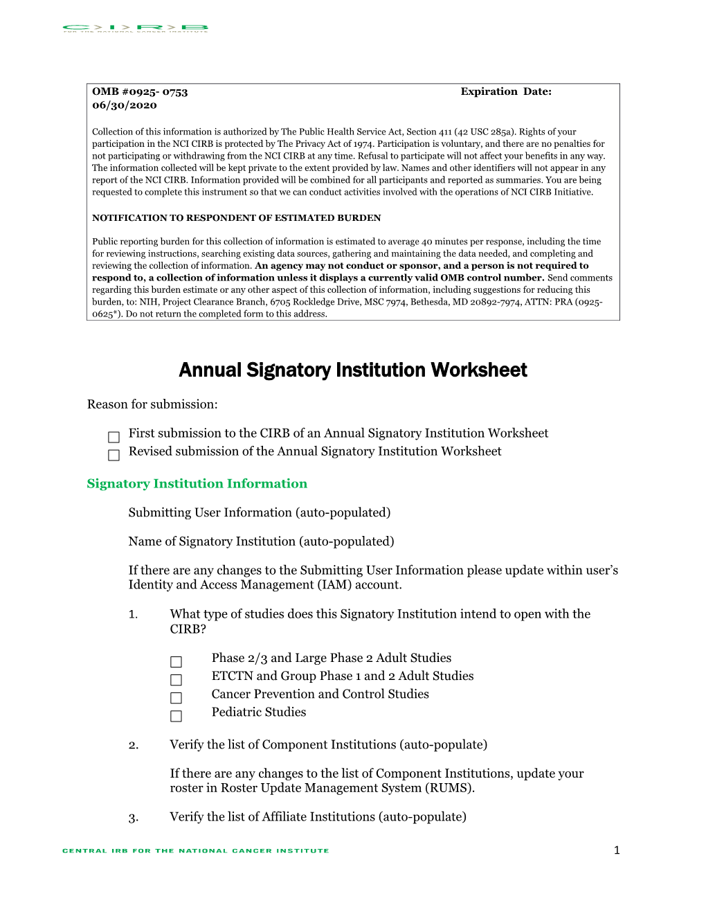 CIRB Annual Institution Worksheet About Local Context
