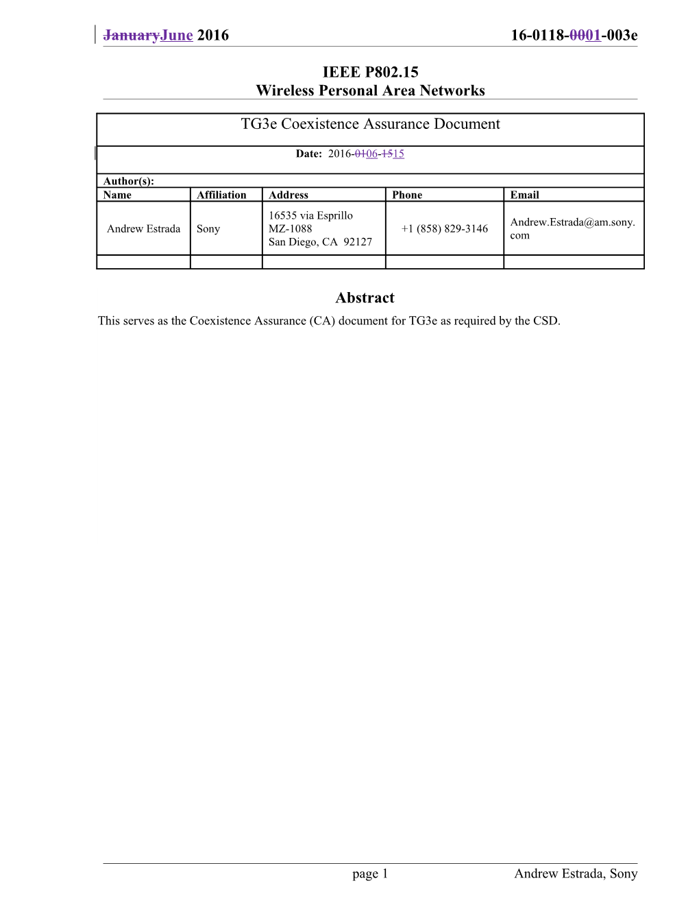 IEEE P802.15 Wireless Personal Area Networks