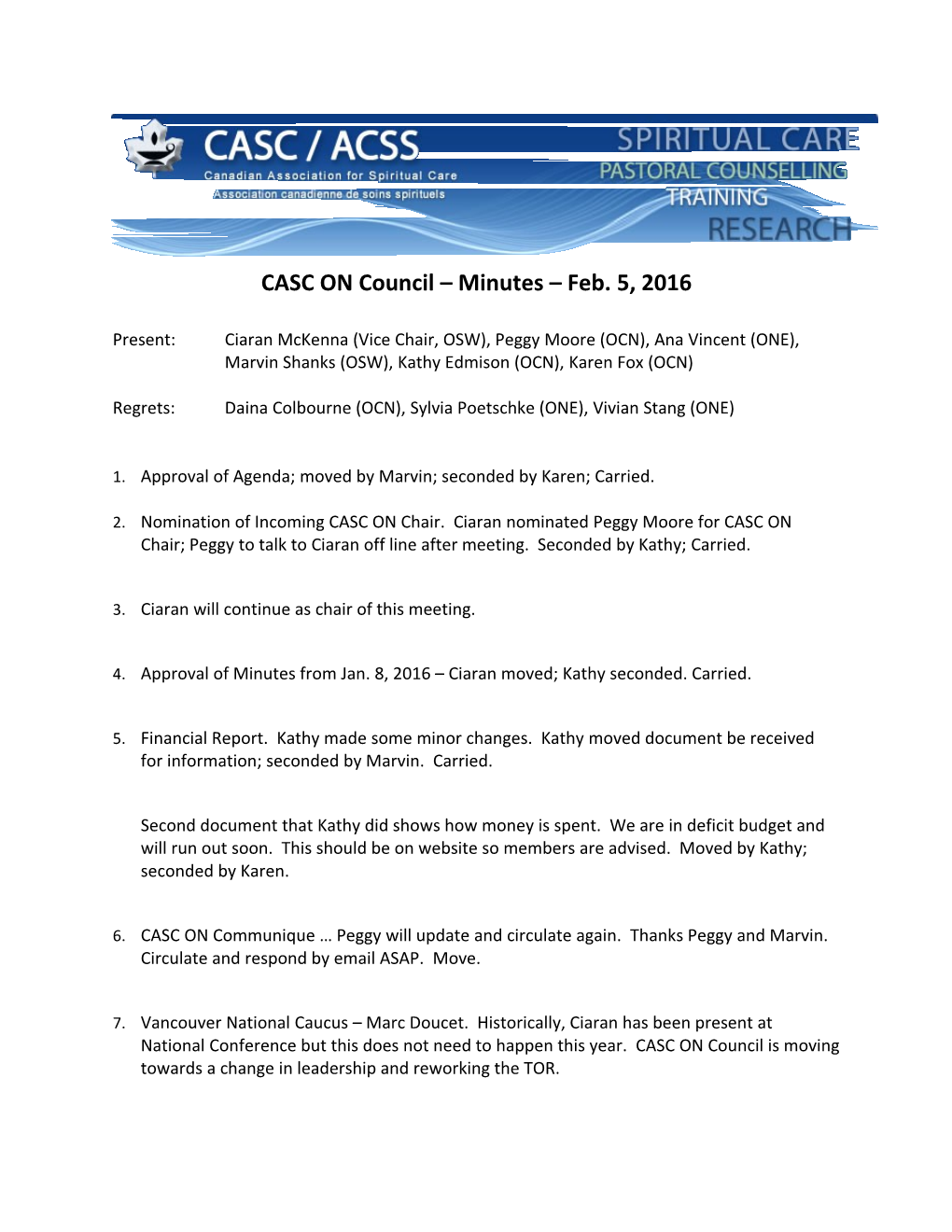 CASC on Council Minutes Feb. 5, 2016