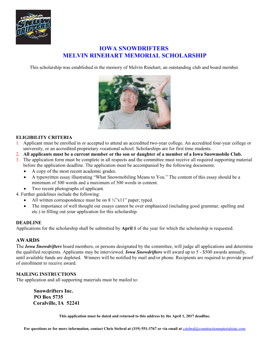 Melvin Rinehart Memorial Scholarship