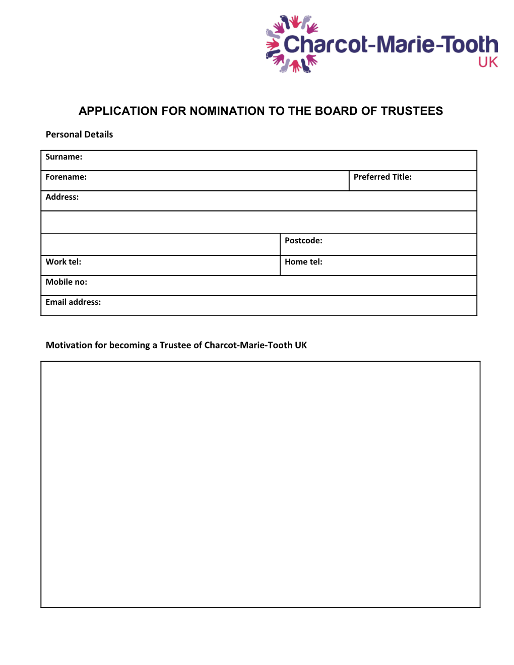 Application Fornomination to the Board of Trustees