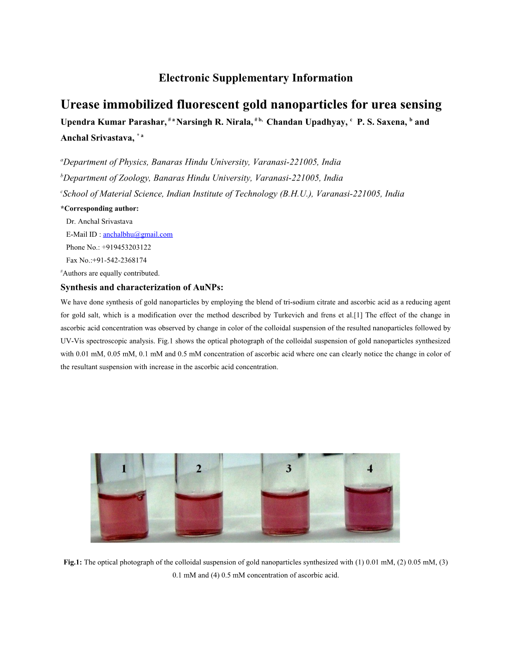 Urease Immobilized Fluorescent Gold Nanoparticles for Urea Sensing