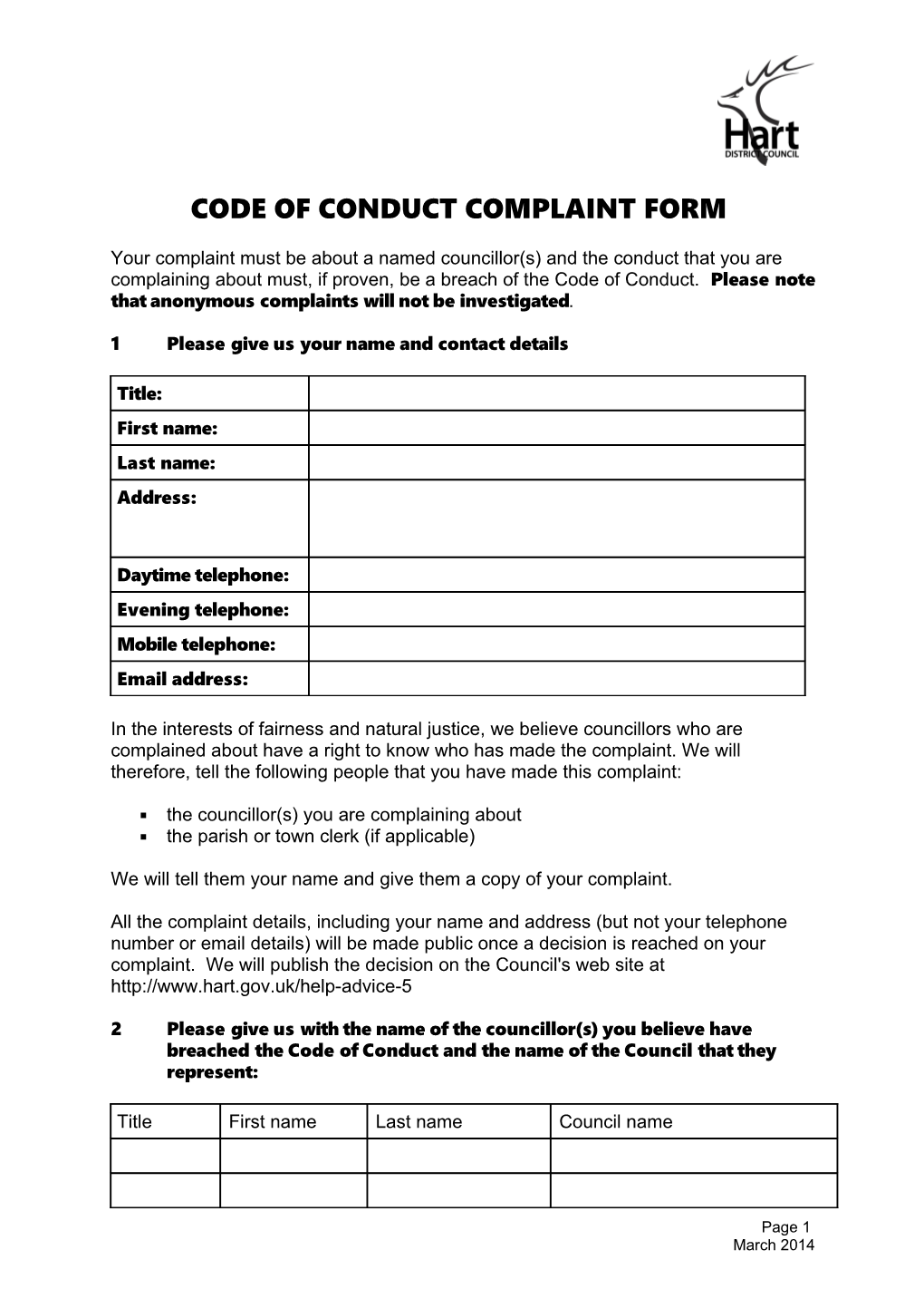 Code of Conduct Complaint Form