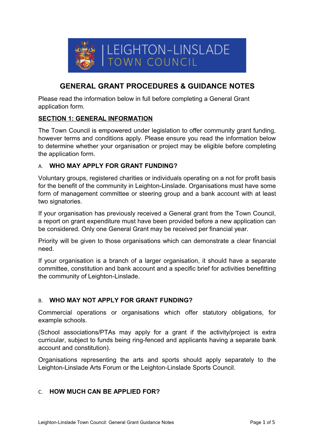 General Grant Procedures & Guidance Notes