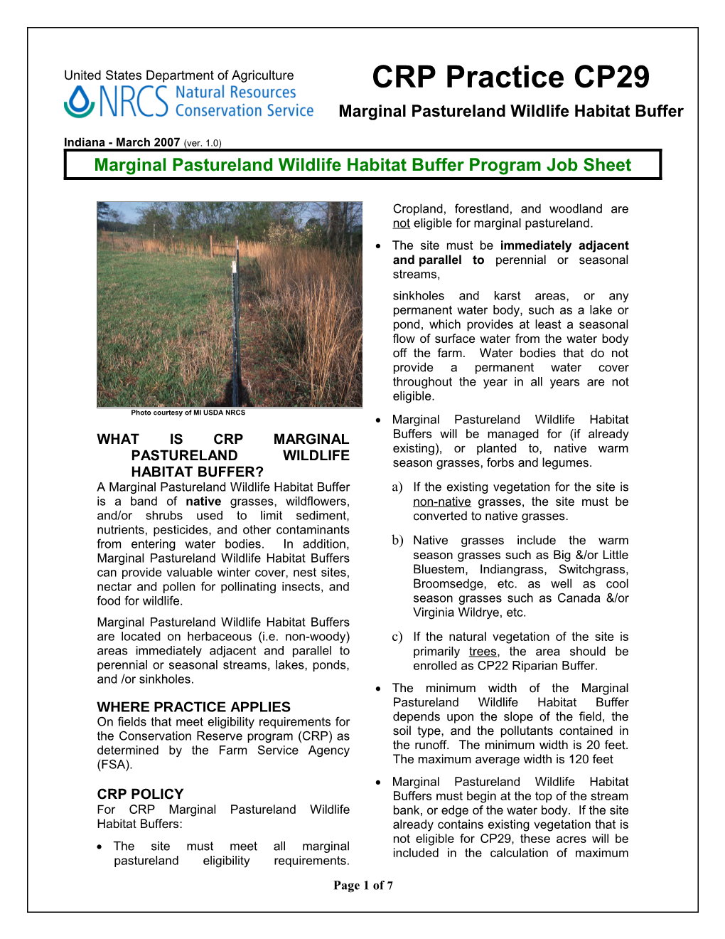 Marginal Pastureland Wildlife Habitat Bufferprogram Job Sheet