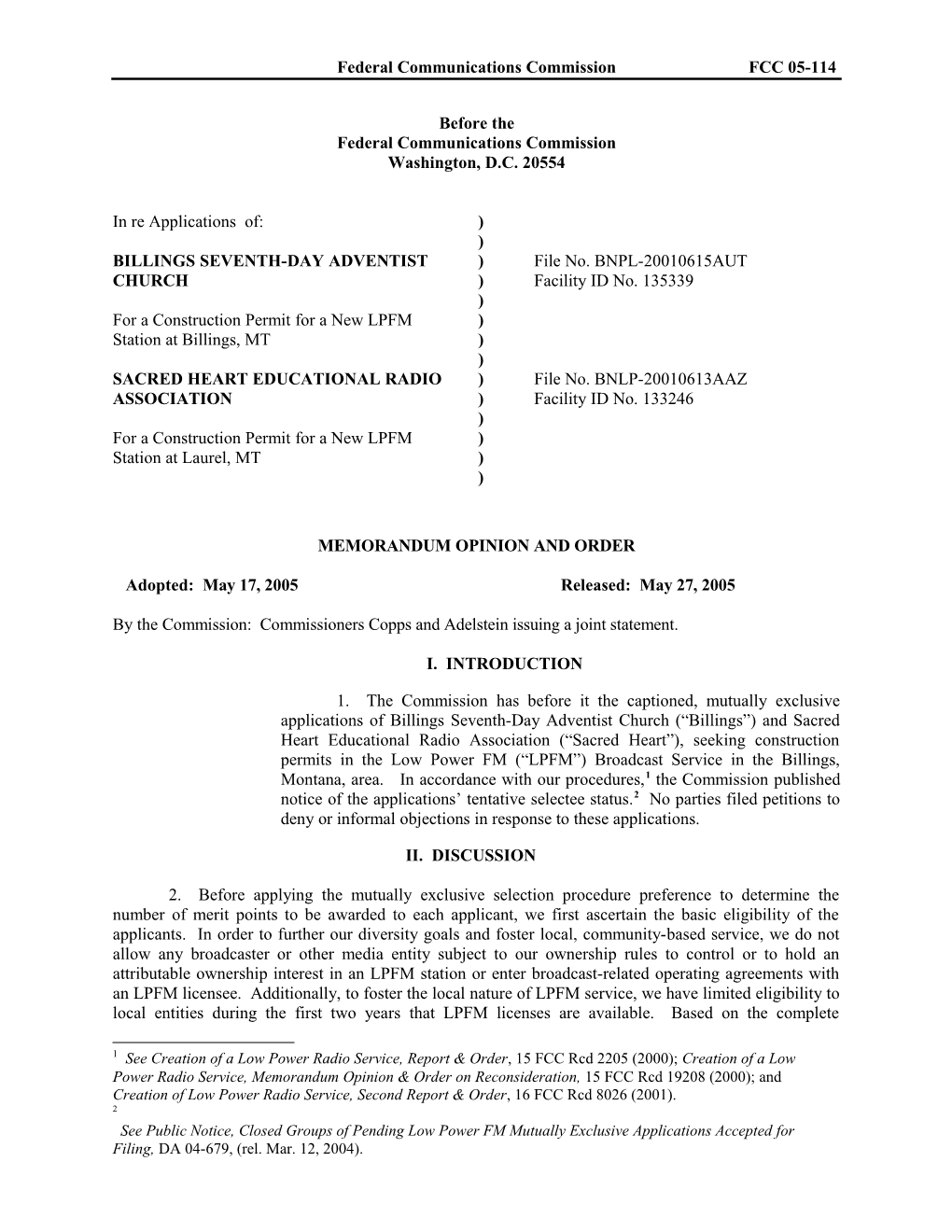 Federal Communications Commissionfcc 05-114