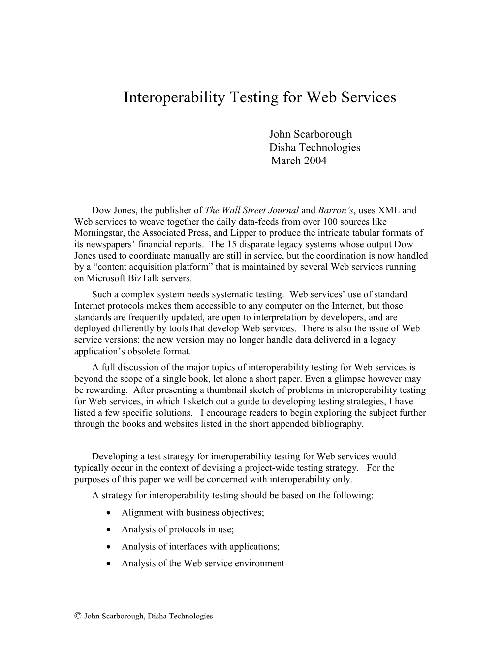 Interoperability Testing for Web Services