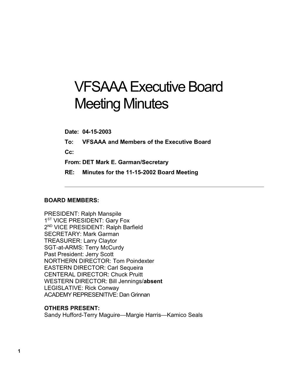 VFSAAA General Membership Meeting Minutes