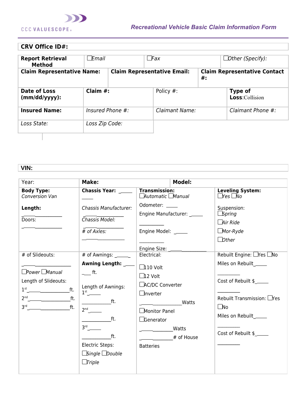 Marine Craft Basic Claim Information Form