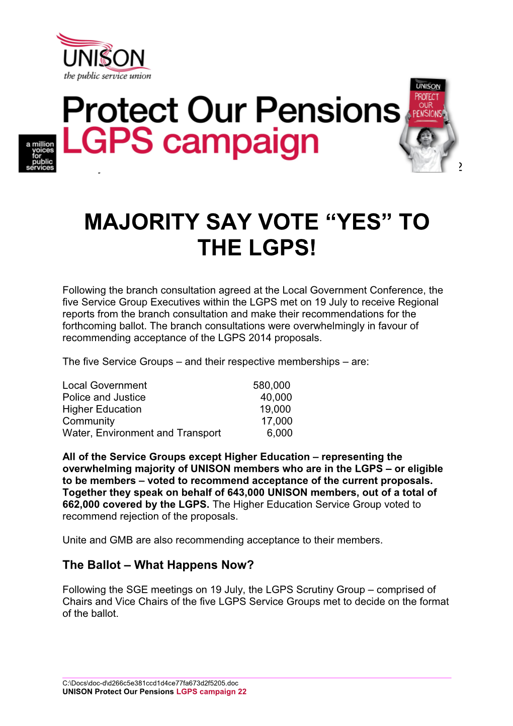 Majority Say Vote Yes to the Lgps!