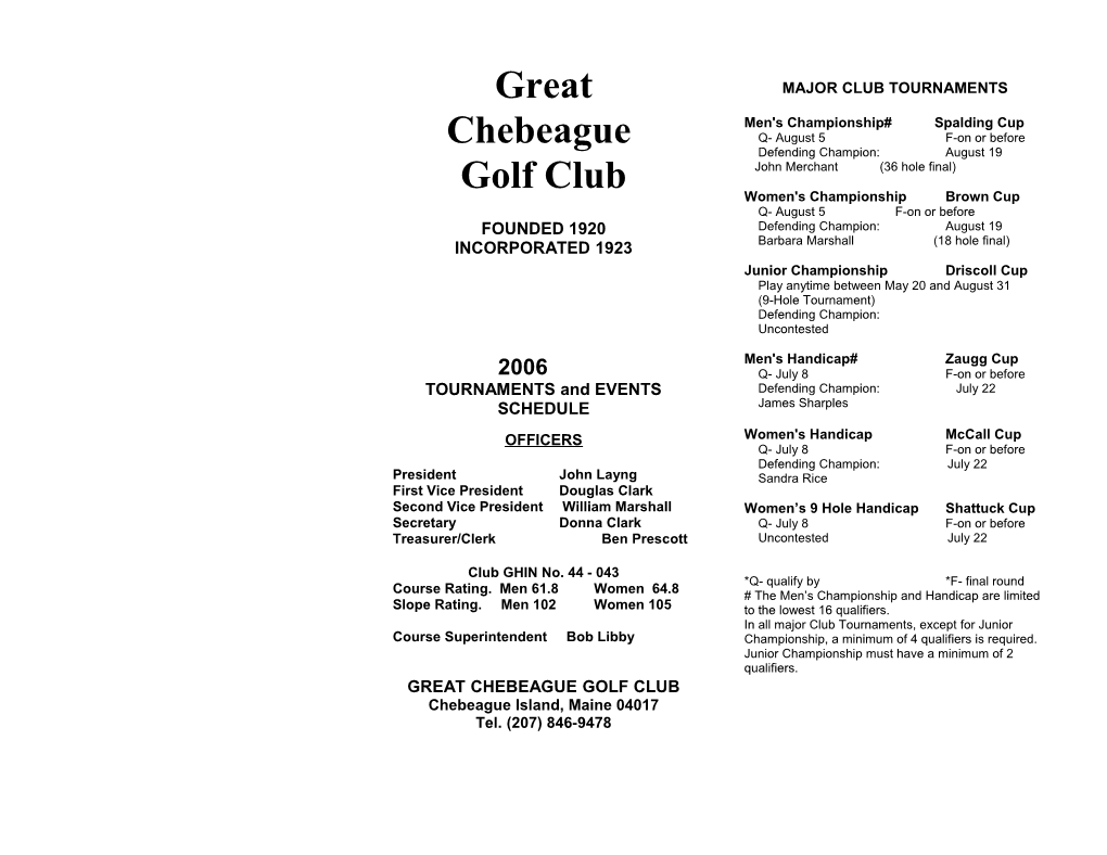 GC Golf Club Calendar 1998