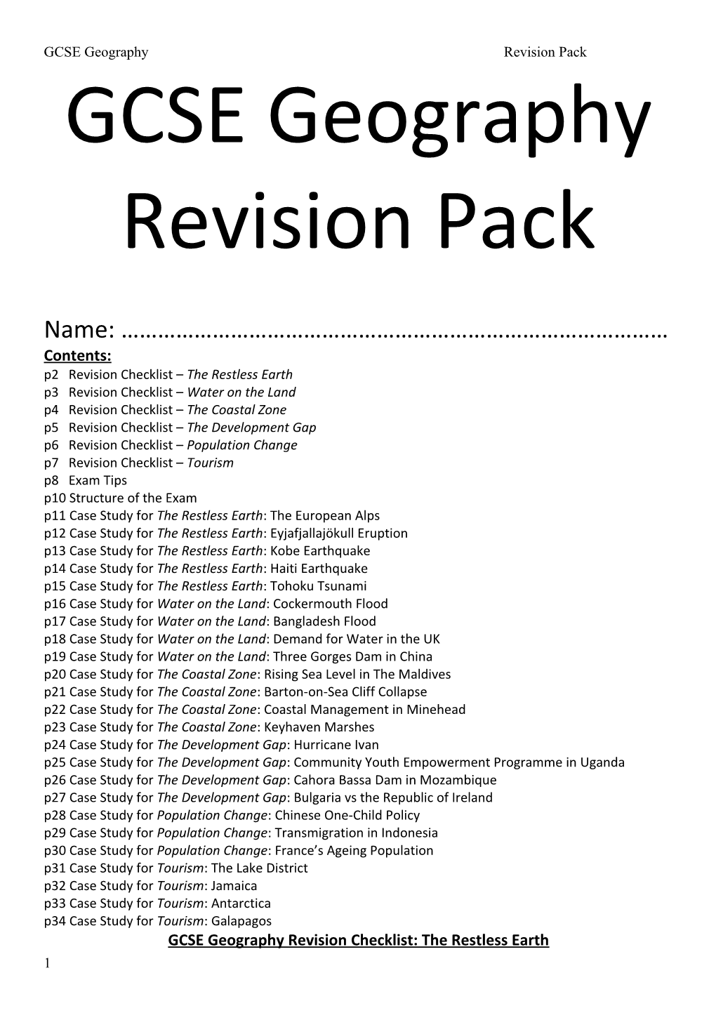 GCSE Geographyrevision Pack