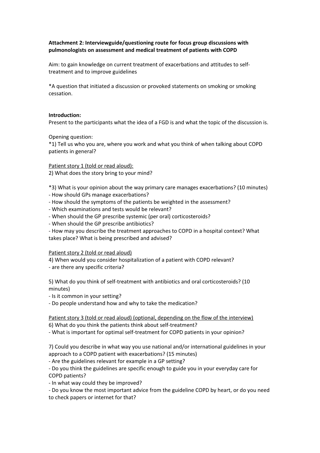 Interviewguide/Questioning Route for Focus Group Discussions with Gps and Pulmonologists