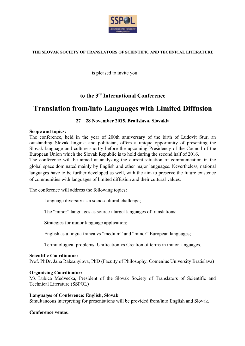 The Slovak Society of Translators of Scientific and Technical Literature