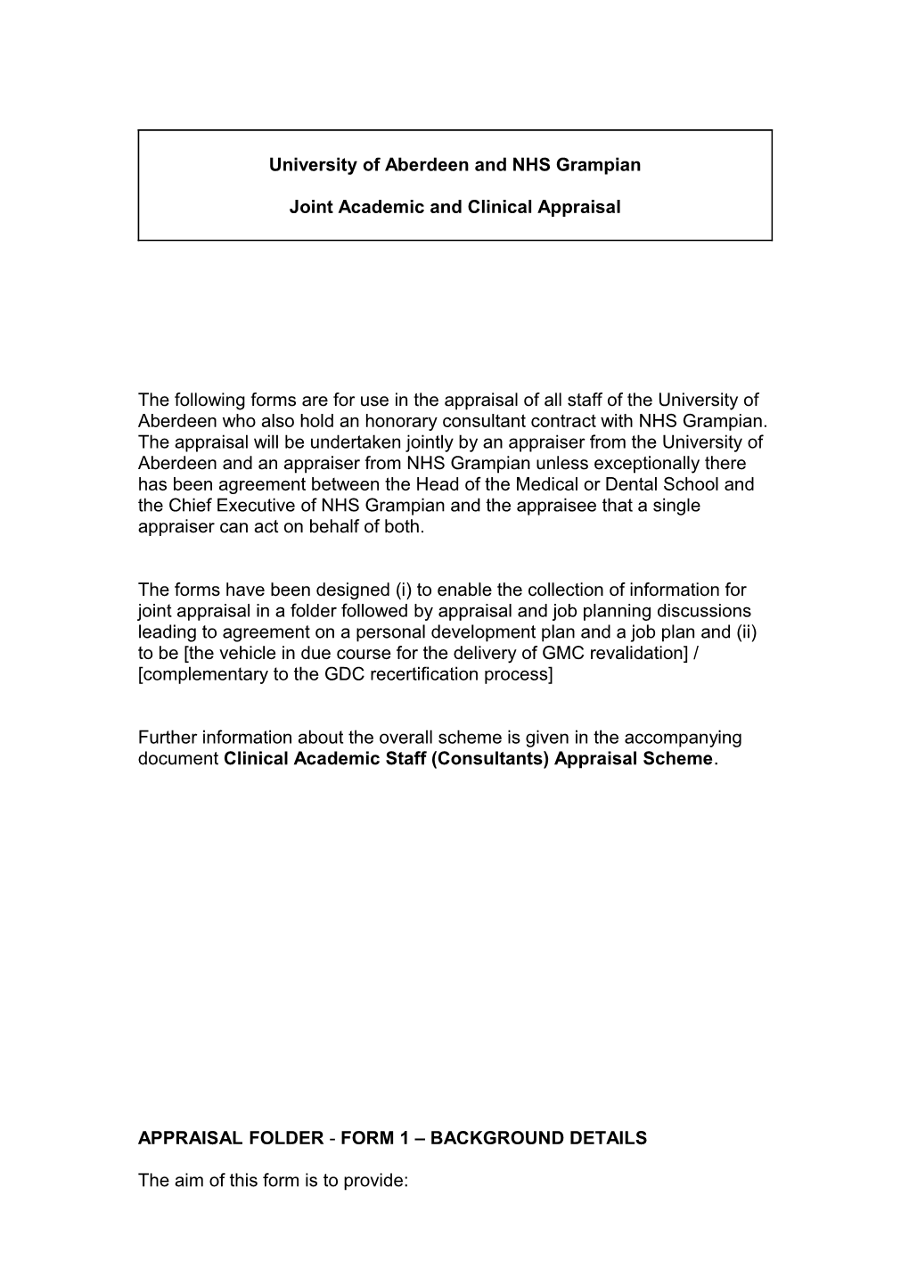 Joint Academic & Clinical Appraisal Forms & Annex