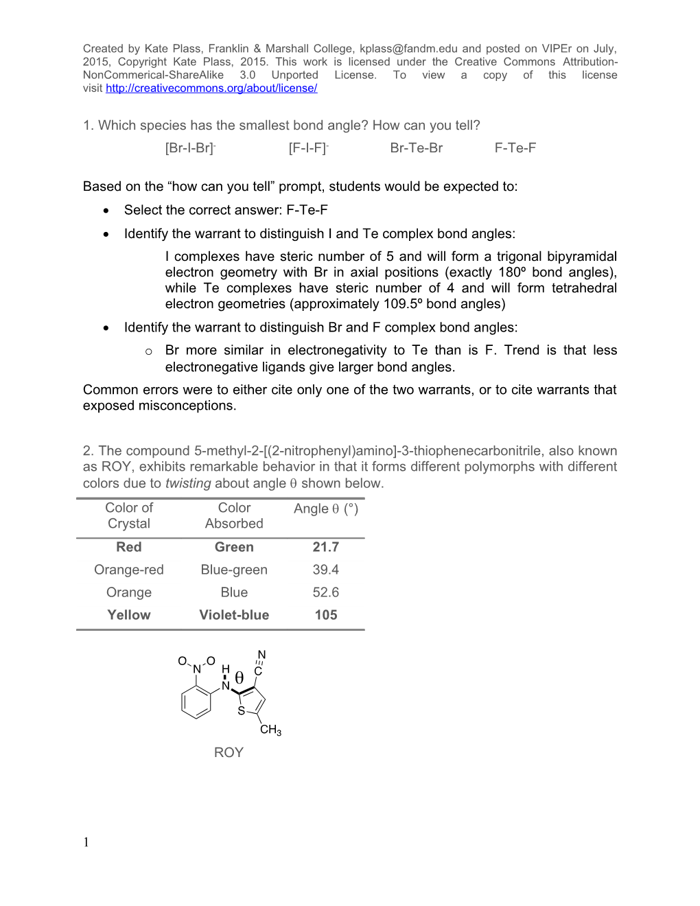 1. Which Species Has the Smallest Bond Angle? How Can You Tell?