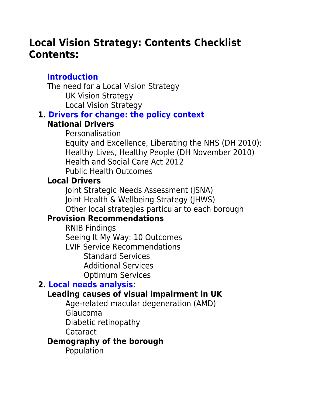 Local Vision Strategy: Sample Contents