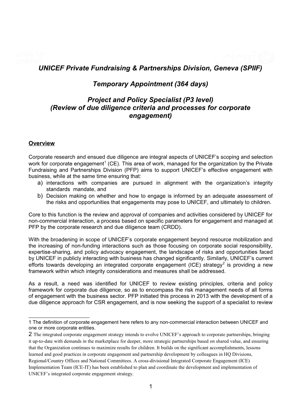 UNICEF Private Fundraising & Partnerships Division, Geneva (SPIIF)