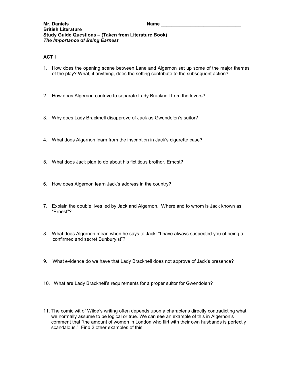 Study Guide Questions (Taken from Literature Book)