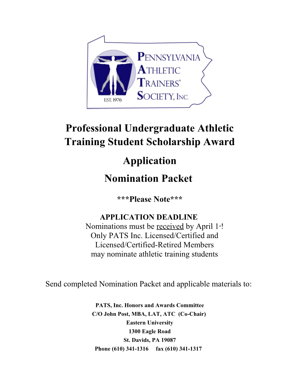 Professional Undergraduate Athletic Training Student Scholarship Award