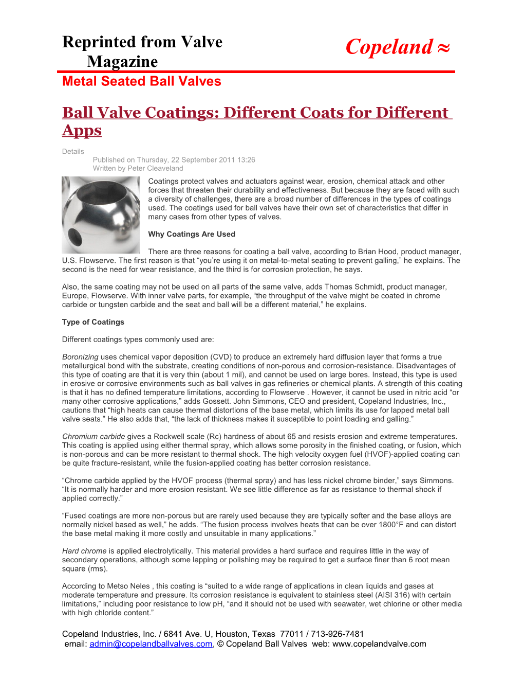 Ball Valve Coatings: Different Coats for Different Apps