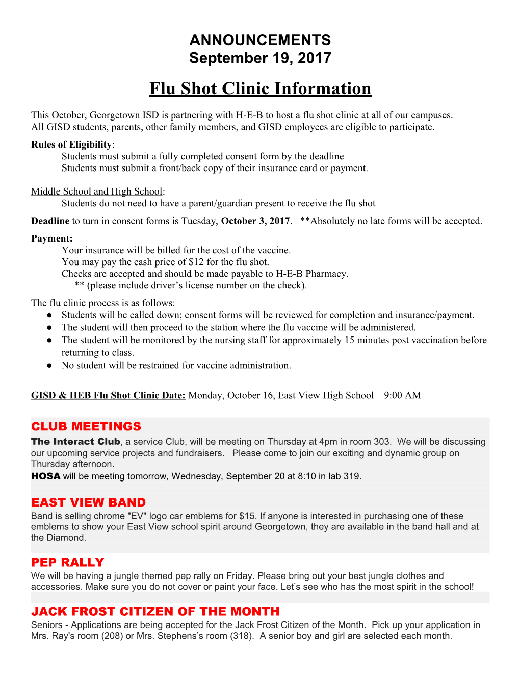 Flu Shot Clinic Information