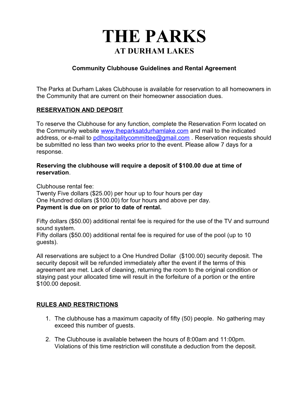 Community Clubhouse Guidelinesand Rental Agreement