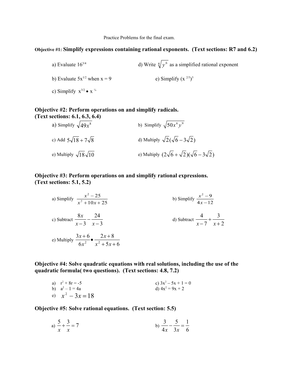 Practice Problems for the Final Exam