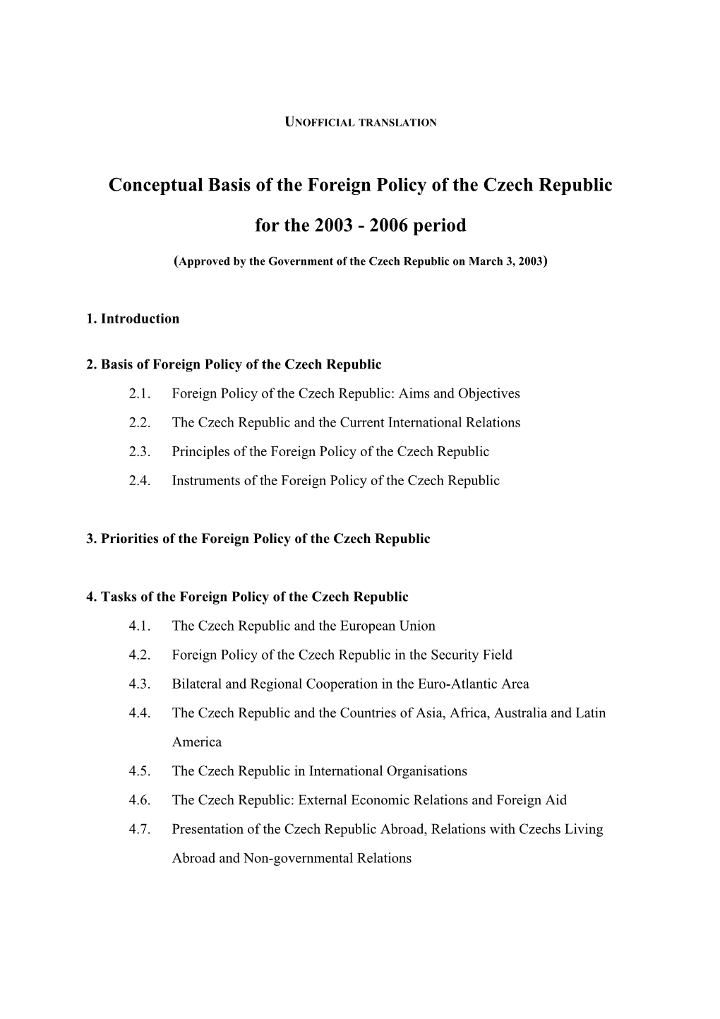 Concept of the Foreign Policy of the Czech Republic