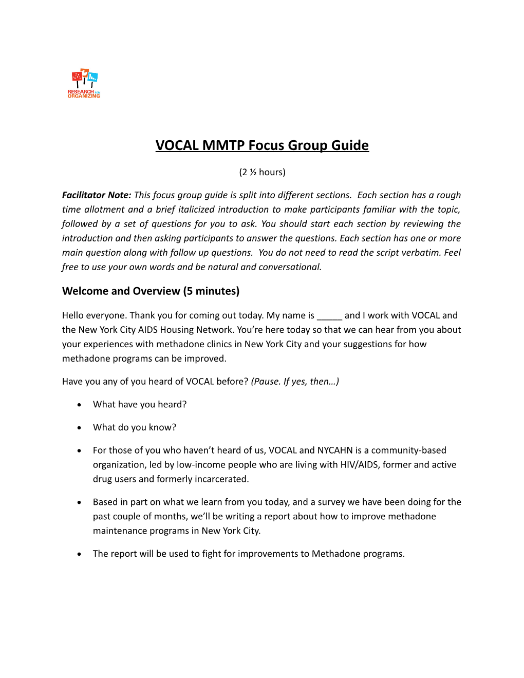 VOCAL MMTP Focus Group Guide