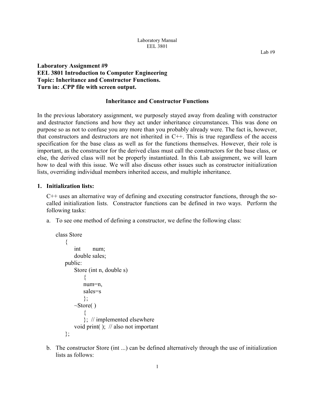 EEL 3801 Introduction to Computer Engineering