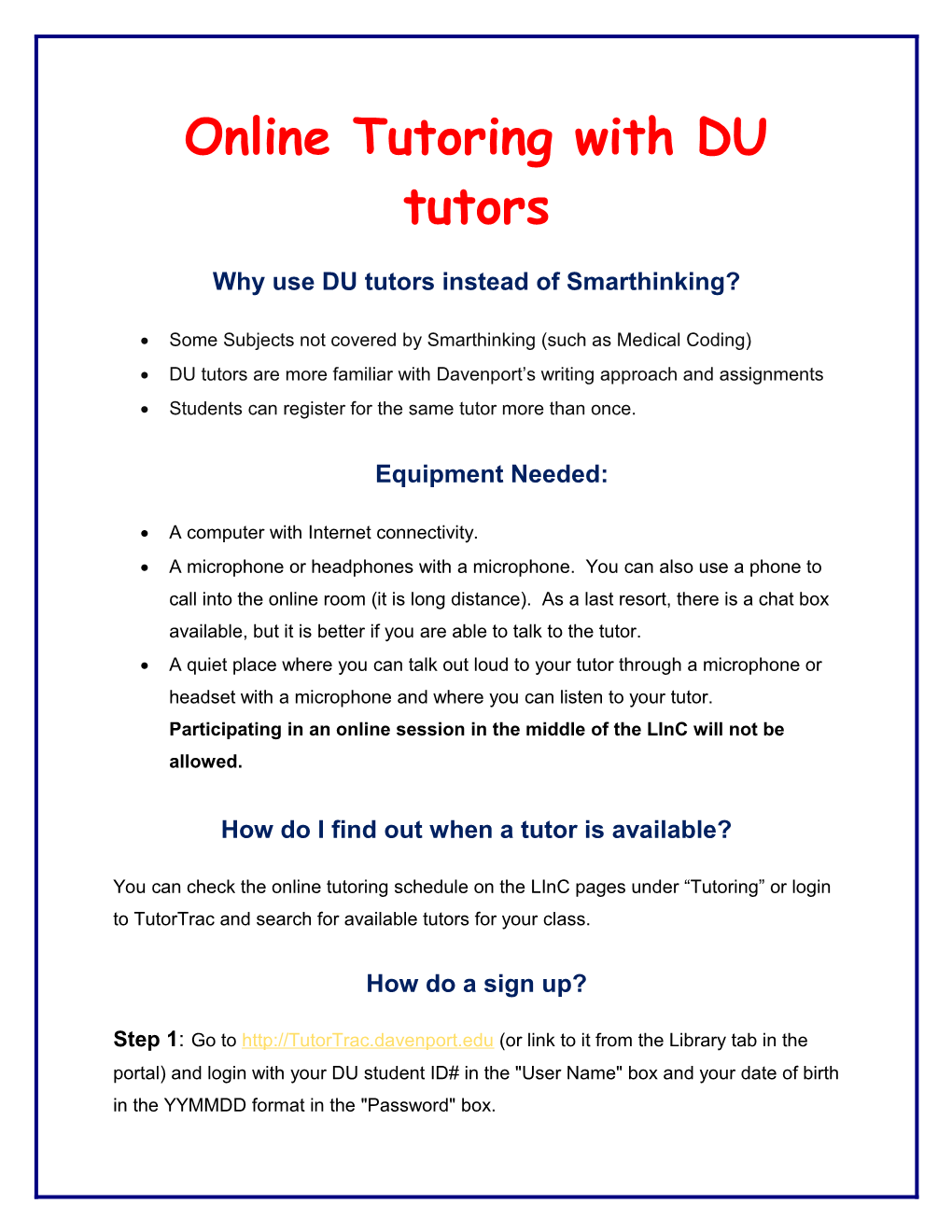 Online Tutoring with DU Tutors