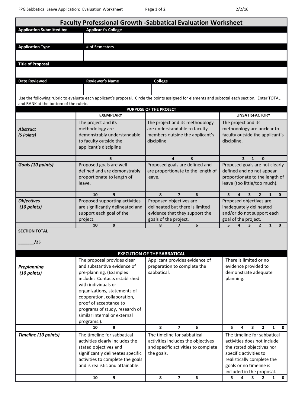 FPG Sabbatical Leave Application: Evaluation Worksheetpage 1 of 22/2/16